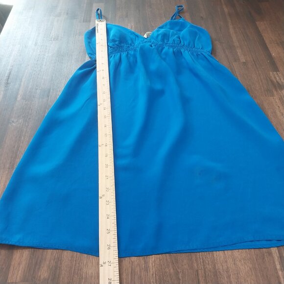 100% Silk Mini Slip Dress Blue Medium Strappy Twelfth Street by Cynthia Vincent. - Picture 6 of 9
